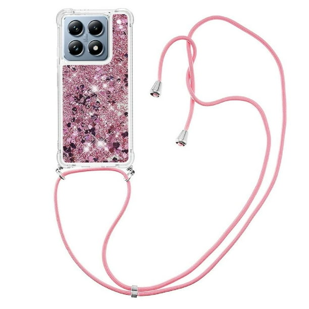 Funda FOXDOCK para Xiaomi 14T con Cuerda Ajustable, Brillo Líquido, Protección Antigolpes y Lente – Ideal para Regalo
