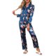 thumbnail image 4 of INSPIRE CHIC Conjunto de Pijama de Satén Floral para Mujer Regreso a Clases Suave de Manga Larga con Botones y Pantalones de Cintura Elástica para Todas las Estaciones XL Azul Floral, 4 of 6