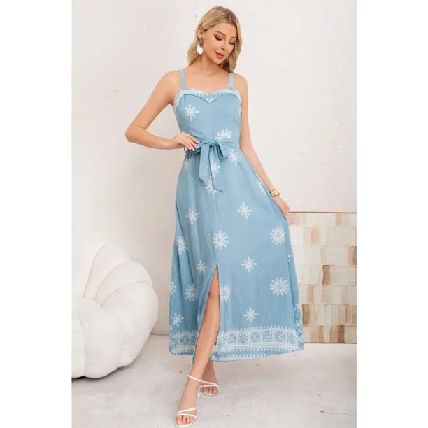 Maxi Vestido Largo Verano Mujer Holgado Pabilos Estampado 3359