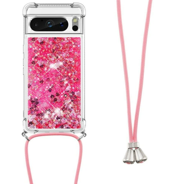 Funda FOXDOCK para Google Pixel 8 Pro con Cuerda Ajustable, Brillo Líquido, Protección Antigolpes y Lente – Ideal para Regalo