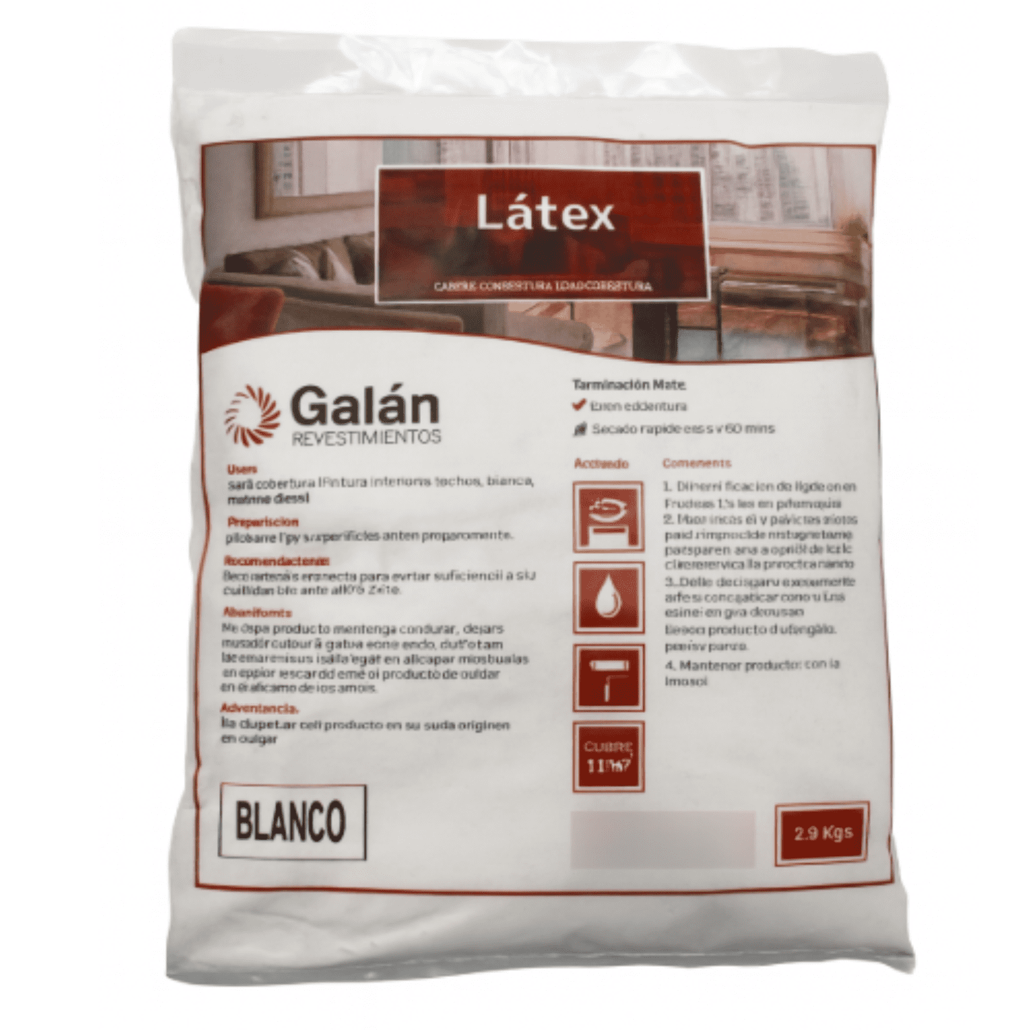 Pintura En Bolsa Latex 2.8 Kilos Blanca Galan