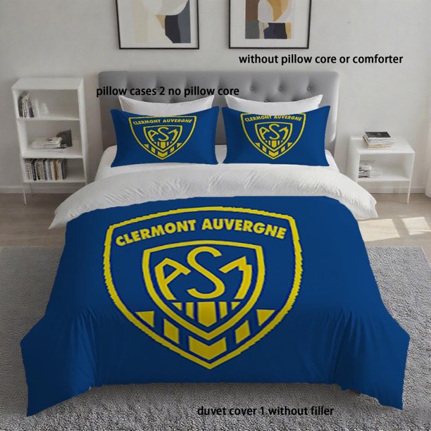 3pcs ASM Clermont Auvergne Printed Duvet Cover Set with Zipper Closure Light Beige-Friendly and Lightweight for Home Bedroom Decor