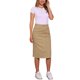 thumbnail image 2 of INSPIRE CHIC Falda Midi de Mezclilla de Cintura Alta para Mujer Falda de Jean Elástica con Abertura Trasera y Bolsillos Caqui 3XL, 2 of 6