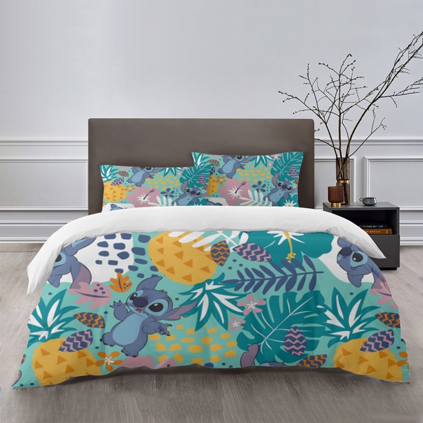 Stitch Bedding Sets Bed Cartoon Duvet Cover Lightweight 3 Piece Bet Sets for Kids Boys Girls