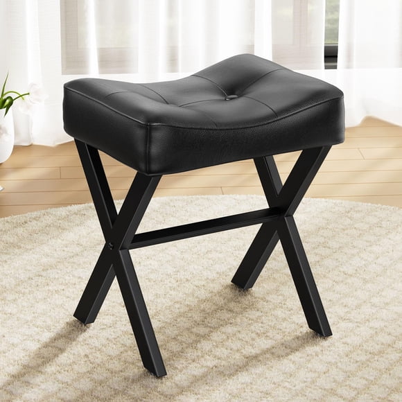 Banqueta para Tocador Memobarco 45 cm Cuero Negro Patas de Metal