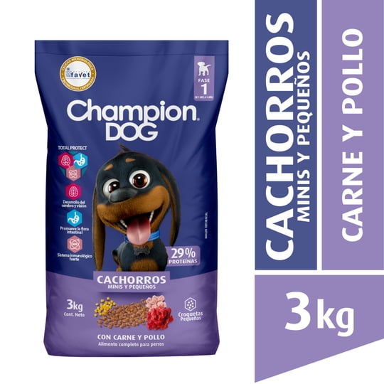 Alimento Seco Cachorro Raza Pequeña Carne Bolsa 3 Kg Champion Dog