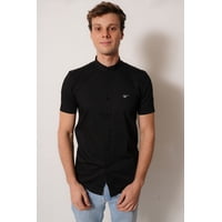 White Clothing - Camisa Cuello Mao Color Negro Manga Corta Fit