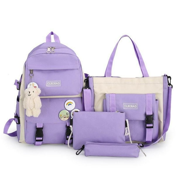 5 Piece Set School Bags For Teenage Girls Canvas Solid Color Women Backpack Female Teen Student Schoolbag