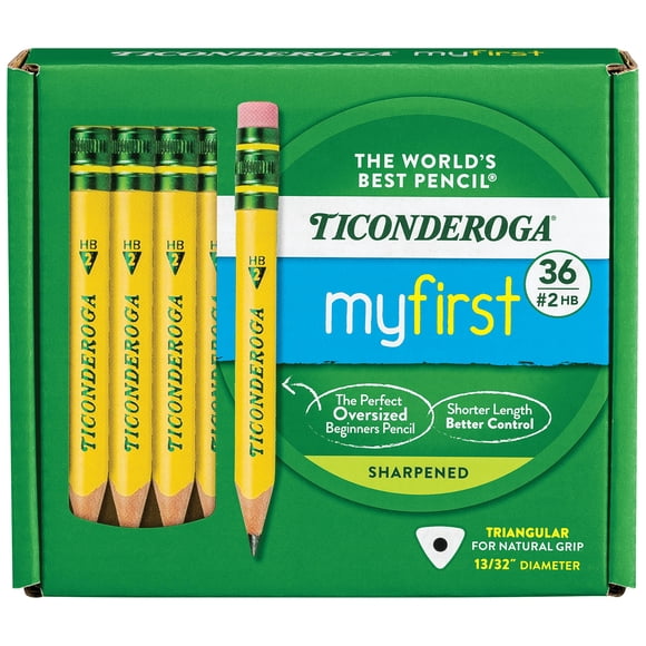 Lápices Ticonderoga My First Short Triangulares con estuche de madera #2 HB