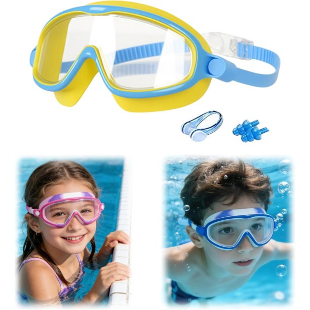Gafas natación niños HD montura grande verano visión amplia antivaho clases natación