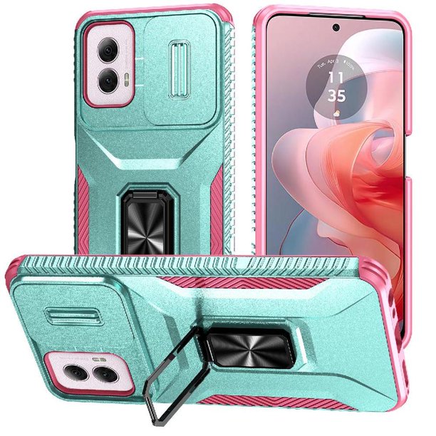 Funda Armada para Motorola Moto G Power 2024 con Tapa Deslizante y Soporte Magnético Giratorio Verde
