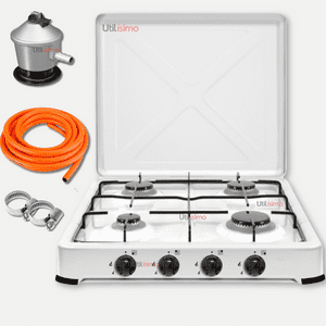 Line - Cocina Encimera A Gas Licuado 4 Platos + Kit De Instalación Cocinilla Blanco