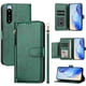 thumbnail image 4 of Funda tipo cartera para SONY Xperia 5 IV con bolsillo con cremallera, tarjetero, soporte, correa para la muñeca y tapa de cuero verde, 4 of 5