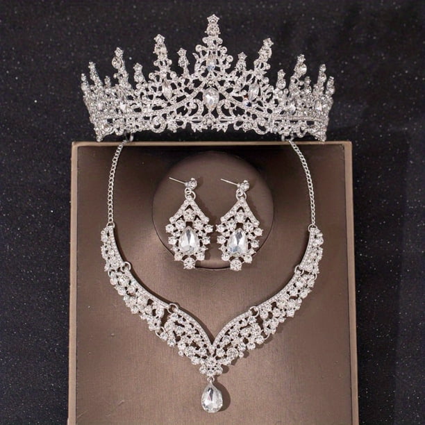 3pcs Elegant Crystal Bridal Jewelry Set - Rhinestone Tiara Crown, Necklace, and Earrings - Perfect for Weddings and Special Occasions
