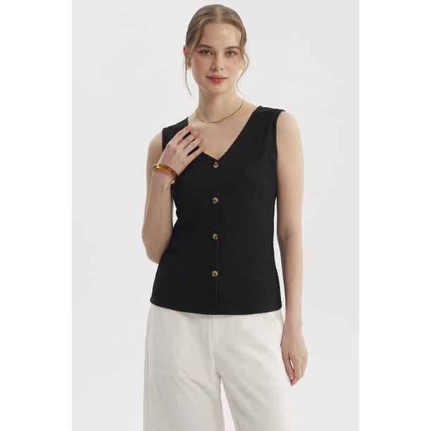Polera Mujer Aplicación Botones Negro - lll