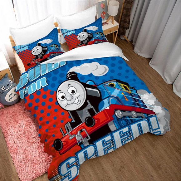 Ste-X Duvet Cover Set Thomas The Train 3 Piece Soft and Breathable White Bedding Sets - Zipper + 2 Pillowcases