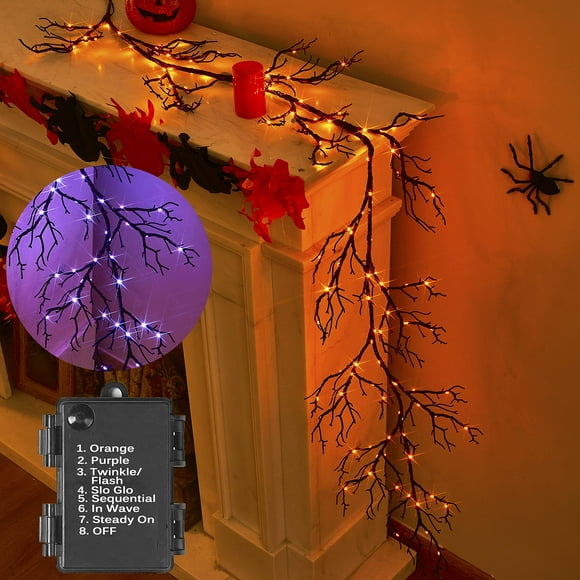 Guirnalda de Halloween BAOLITVINE iluminada, 6 pies, 120 luces bicolores