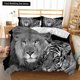 thumbnail image 1 of Lion Tiger Duvet Cover Lovely Wild Animals Bedding Set for Kids Teens Adults Wildlife Grey Black Quilt Cover Bed Sheets, 1 of 5