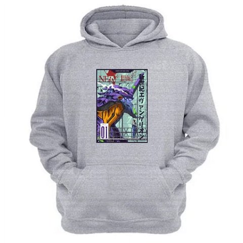 Genérico - Polerón Canguro Evangelion Gris Claro Talla M Unisex
