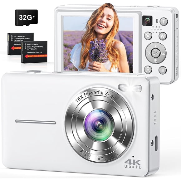 Camara Digital 4k 64mp Zoom 16x Autofoco Blanca