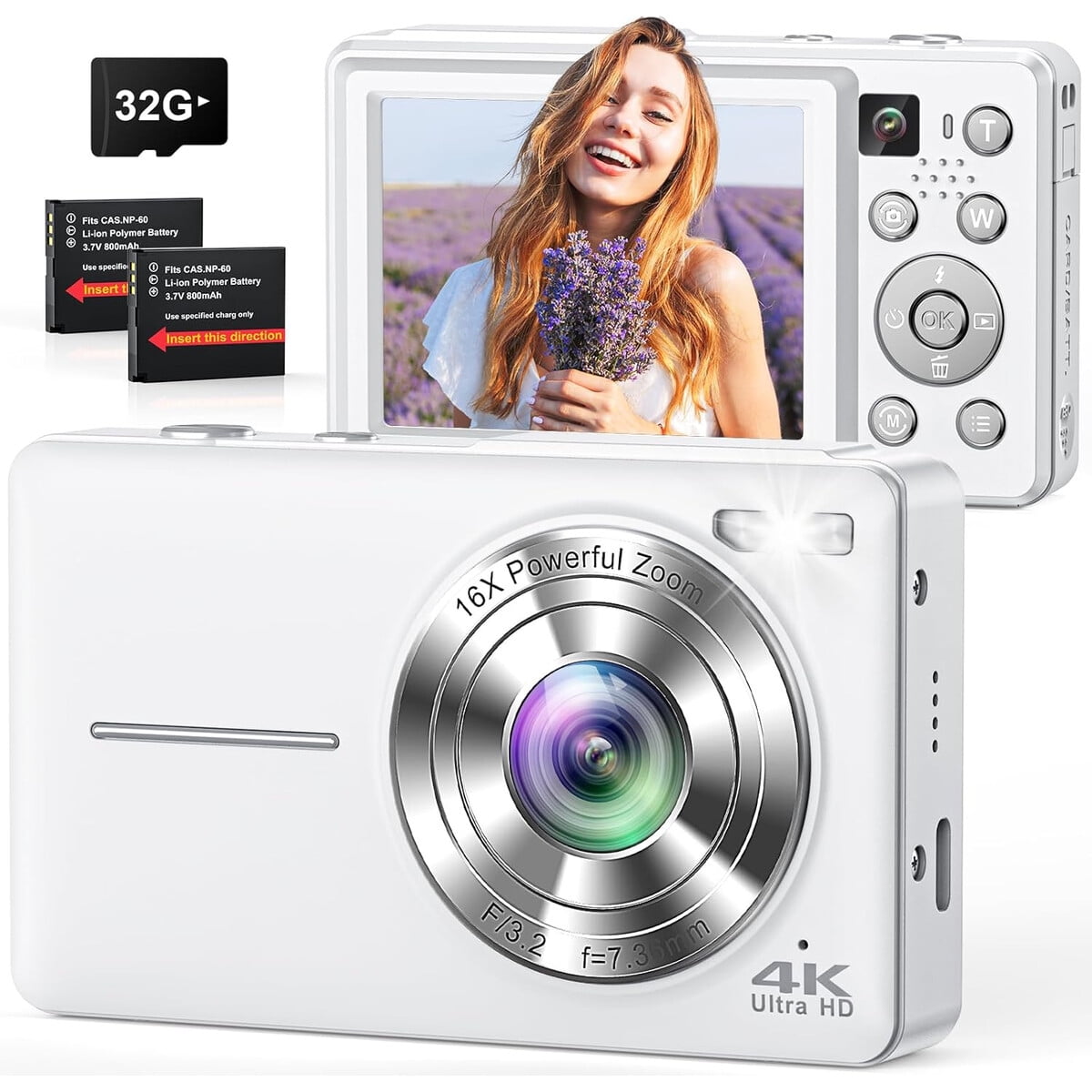 Camkory - Camara Digital 4k 64mp Zoom 16x Autofoco Blanca