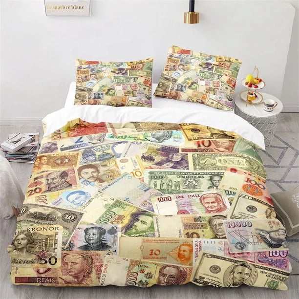 Money Print Duvet Cover King/Queen Size,Dollar Bills with The Portrait of Ben Franklin,Decorative 2/3Pcs Polyester Bedding Set Bed Sheets