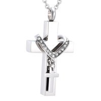 Magideal - Urna De Acero Con Colgante De Cremación De Doble Cruz, Recuerdo Conmemorativo, Joyería Clásica Para Cenizas Argén