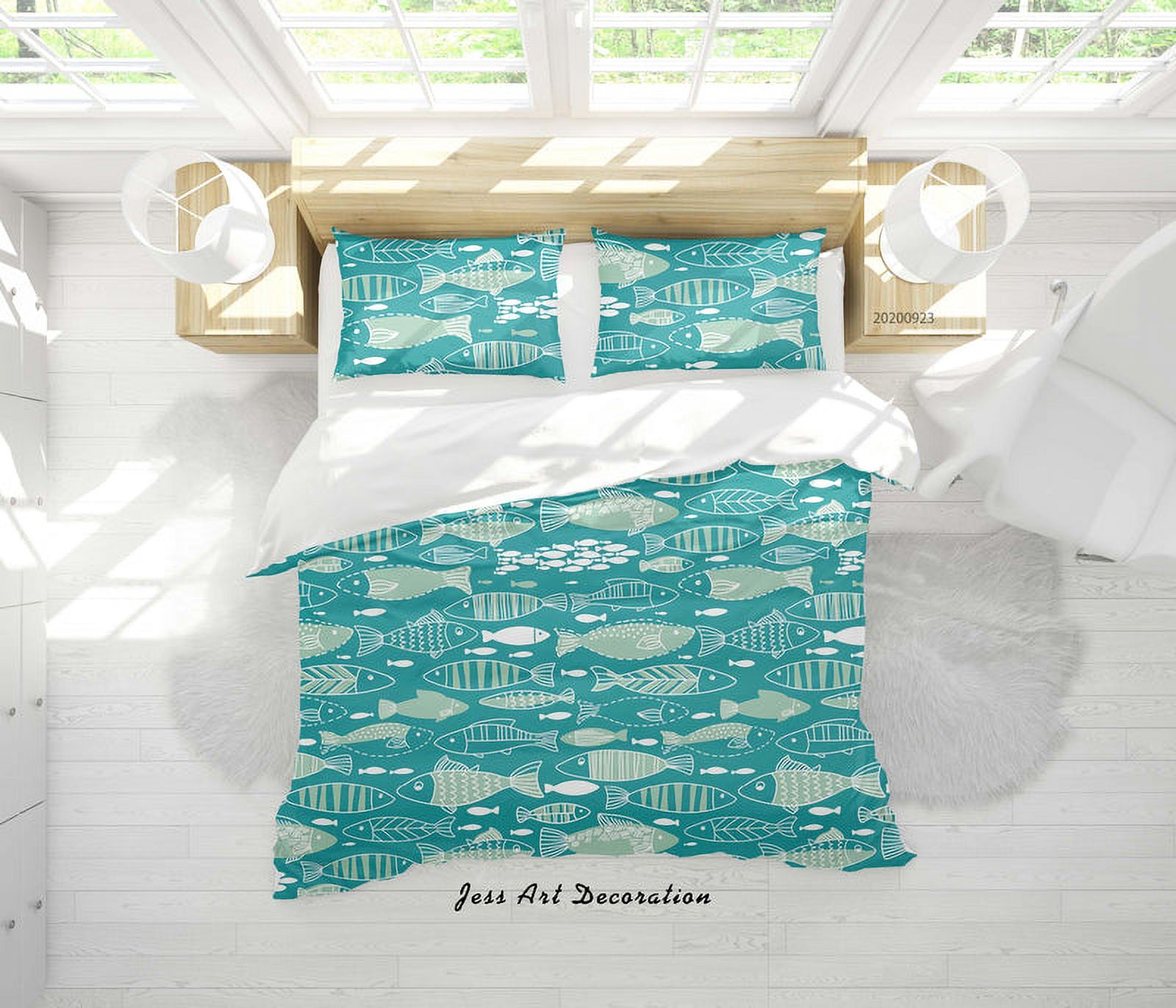 Milsleep - 3D Dibujado A Mano Fish Pattern Quilt Cover Set Ropa De Cama Set Funda Nórdica Fundas De Almohada