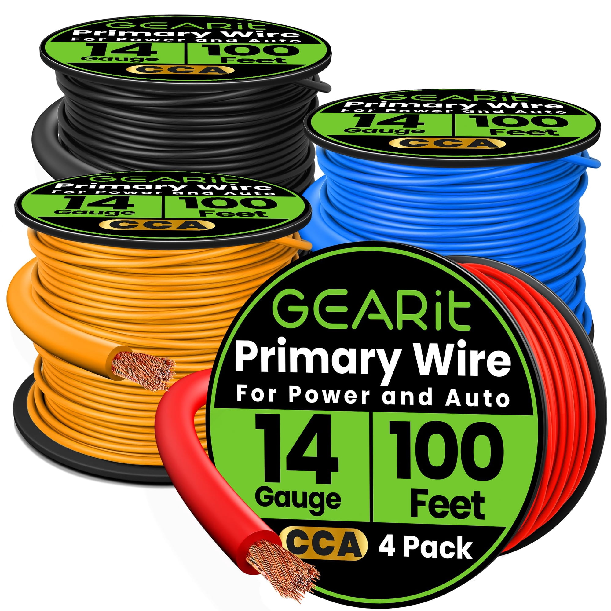 Juego De Cables Gearit Calibre 14 Cca De 100 Pies Cada Uno, 4 Colores (400 Pies En Total)