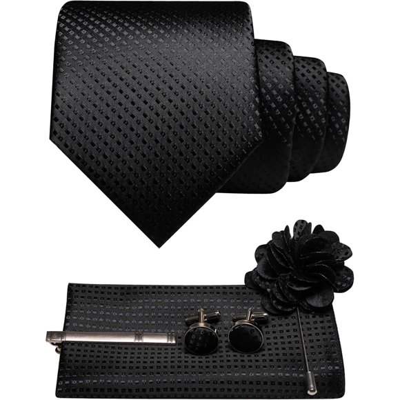 JEMYGINS Set de corbata para hombre con pañuelo de bolsillo, alfiler de solapa y gemelos