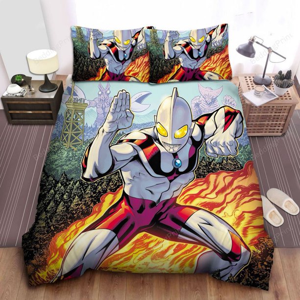 Giant Ultraman vs Godzilla duvet cover bedding set pillowcase3-Piece Bedding Set (1 Duvet Cover + 2 Pillow Shams)