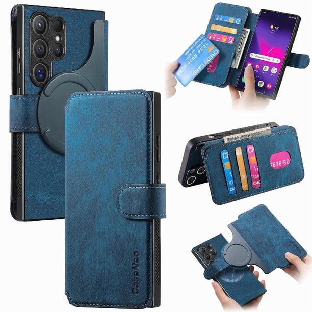 Funda Billetera Magnética para Samsung Galaxy S24 Ultra Soporte Tarjetas Desmontable Azul