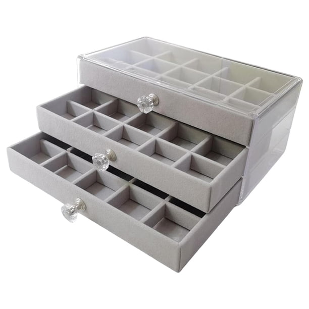 Caja de Joyería Cajones, Vitrina para Pendientes, Soporte de Almacenamiento de Franela, Soporte de Exhibición, Organizador de Joyas, Bandeja Com
