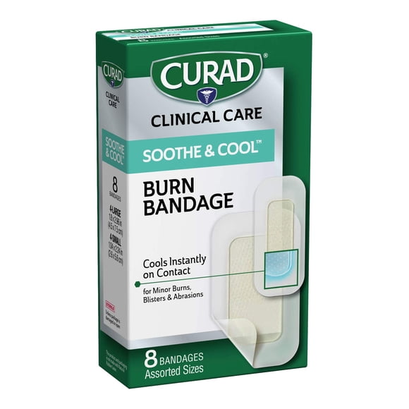 Bandages Curad Soothe & Cool Burn, enfriamiento instantáneo, 8 unidades