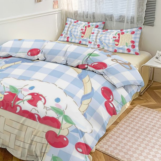 3PCS Cinnamoroll Bedding Set Comforter Duvet Cover Set Quilt Cover for Kids Teens Bedroom Decoration