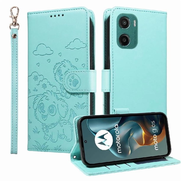 Funda Billetera FOXDOCK Compatible con Motorola Moto G05, Diseño Perrito Tierno, Ranuras para Tarjetas y Soporte Plegable