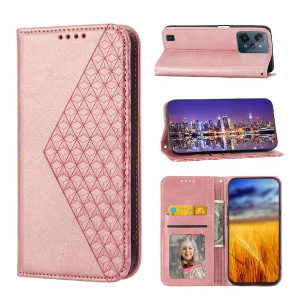 Funda Flip FOXDOCK para Realme C35 , Estilo Billetera con Diseño Rombo, Correa de Mano y Soporte, Uso Diario
