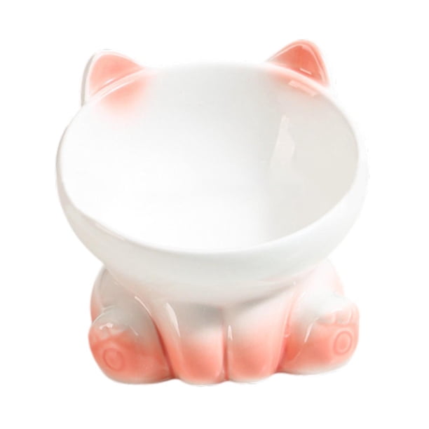 Comedero para Gatos Plato Alimentador de Cerámica Cuenco Elevado Base Estable Superficie Lisa Cómodo para Gatos Pequeños Adecuado para Mascotas en Casa Alimentación y Calificado Blanco Rosa