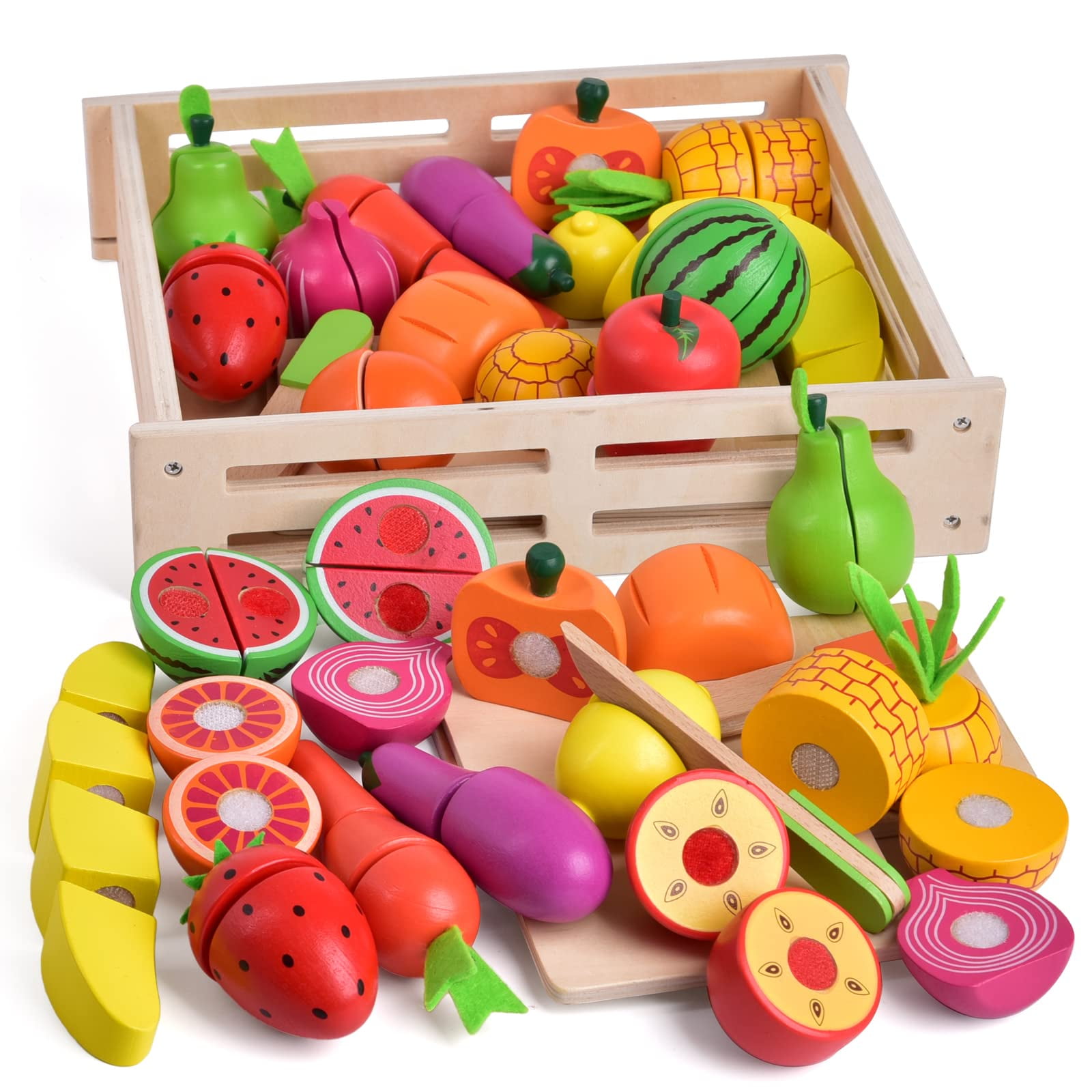 Fun Little Toys - Juguetes De Madera Para Jugar, Divertidos, Para Cocina Infantil, 35 Unidades