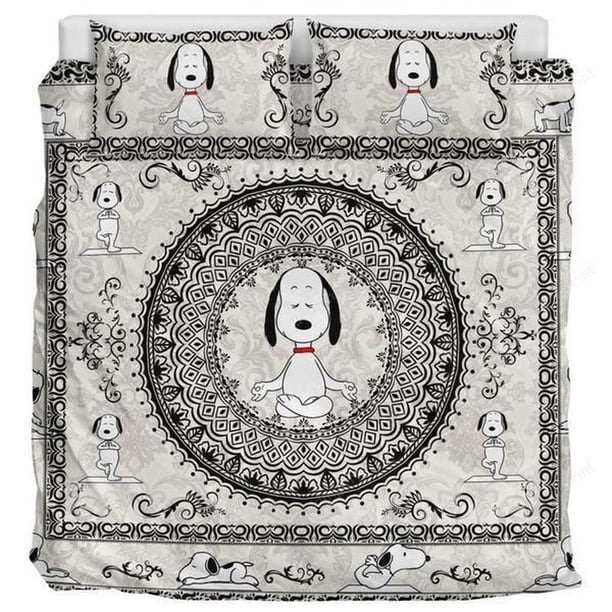 Symmetrical Yoga Snoopy Quilt Duvet Cover Set Bed Linen Bedclothes Bedding3-Piece Bedding Set (1 Duvet Cover + 2 Pillow Shams)