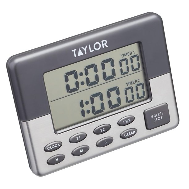 Temporizador de Cocina Taylor, Pro Dual Digital, Temporizador de 24 h, Función de Cronómetro y Cuenta Regresiva, Gris y Plateado