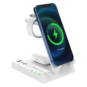 Genérico - Base De Carga Inalámbrica Rápida 6 En 1 De 50 W Para Iphone 12/11/Pro/Xs/Max/Xr/X/8 Apple Watch Se/6/5/4/3 Airpods Pro Compatibles Con Qi-Blanco