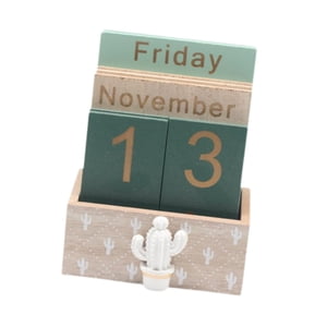 Magideal - Calendario Calendario De Bloques De Madera Escritorio Decoración Rústica Para El Hogar Calendario Permanente De Escritorio Para Bar Guardería Cactus