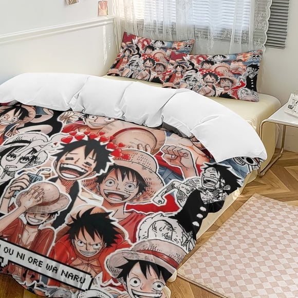 Monkey D Luffy Bed Duvet Cover Funny Anime Cartoon Bedding Sets Lightweight 3 Piece Comforter Sets
