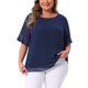 thumbnail image 1 of Agnes Orinda Blusa de Mujer Talla Grande Top con Lunares Suizos Cuello Redondo Manga con Volantes Camiseta Casual 2X Azul Oscuro, 1 of 8