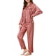 thumbnail image 4 of INSPIRE CHIC Conjunto de Pijama de Satén a Rayas para Mujer, Manga Larga, Botones, Cuello con Muesca, Conjunto de Descanso con Cintura Elástica L Rosa, 4 of 6