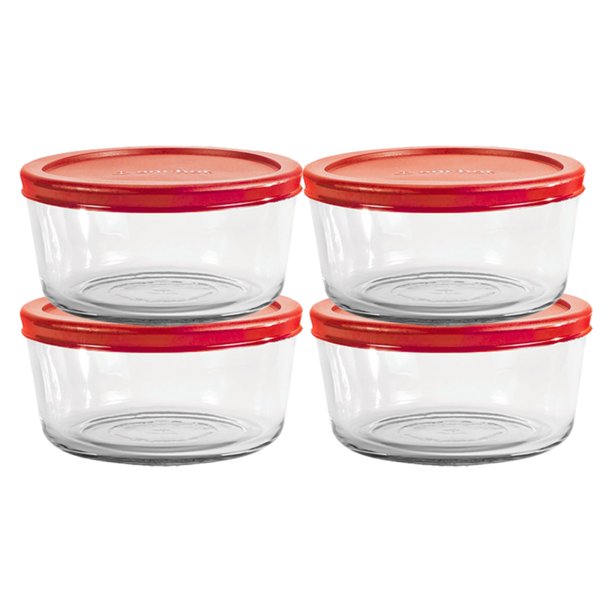 Juego de 4 Recipientes de Almacenamiento de Alimentos Anchor Hocking 1,7 L con Tapa Roja