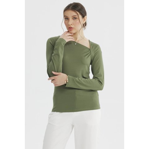 Fashionspark - Polera Mujer Asimétrico Verde Olivo