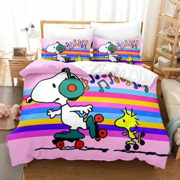Lovely Snoopy Cartoon Cute Quilt Duvet Cover Set Children Pillowcase3-Piece Bedding Set