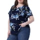 thumbnail image 4 of Blusa de mujer talla grande Agnes Orinda con cuello en V, estampado floral, manga corta, top casual, blusas, talla 2X, azul marino, 4 of 6